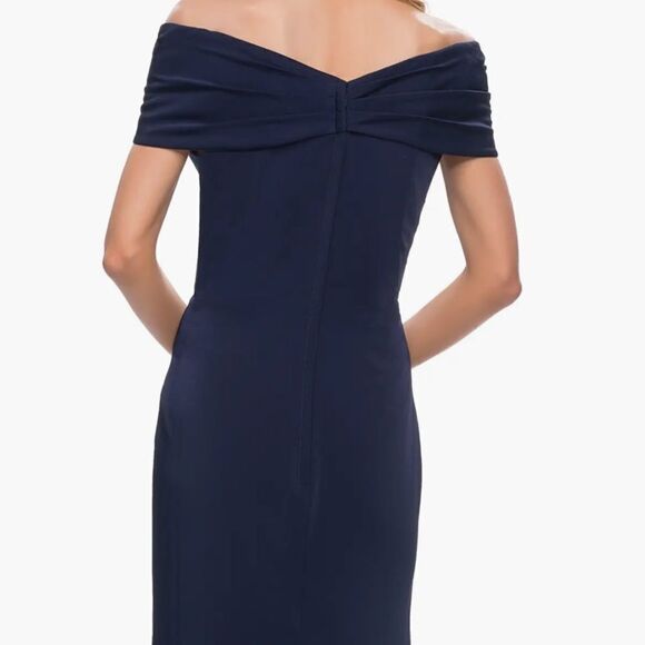 LA FEMME 29537 OFF THE SHOULDER NAVY TRUMPET GOWN SIZE 8 NWT $418 - Picture 6 of 7